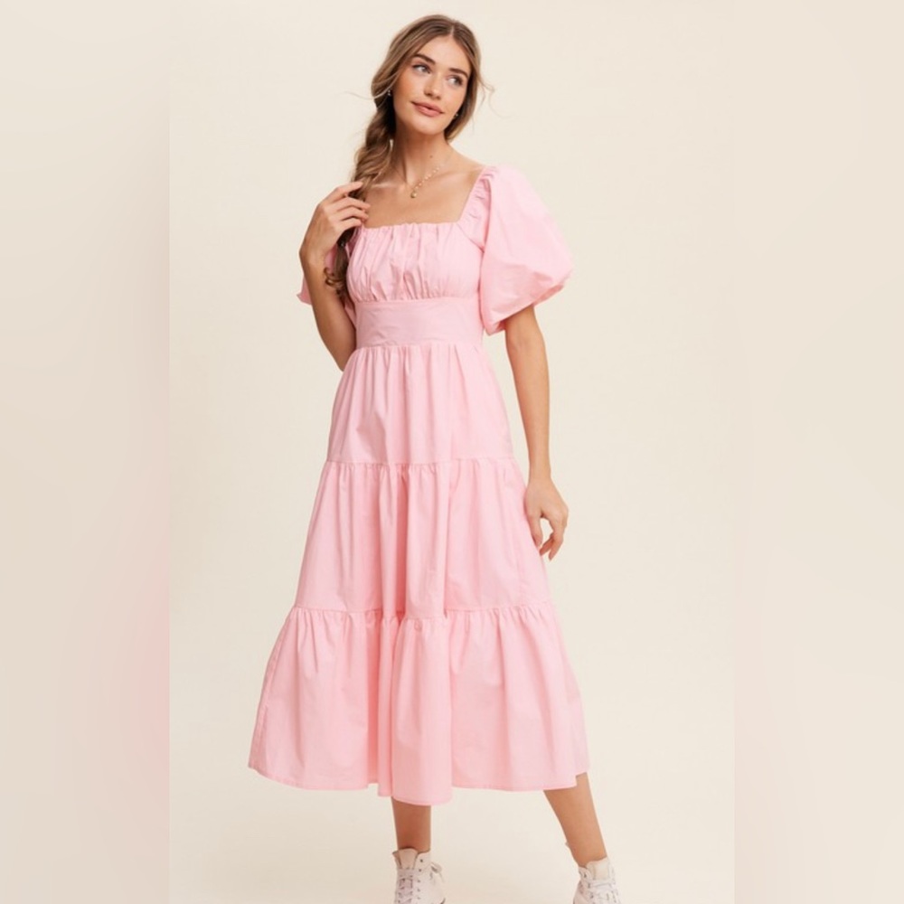 Puff sleeve midi with pockets